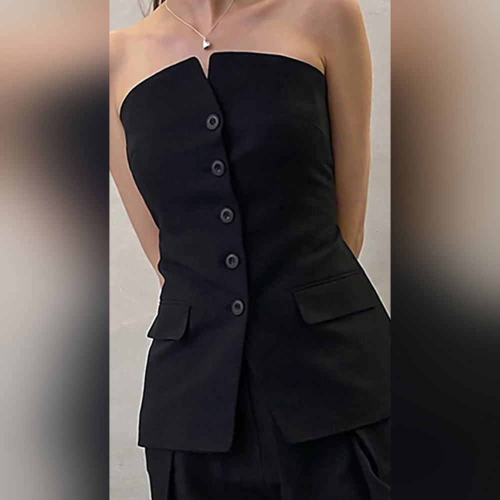 Commense Button Down Tube Top, Large